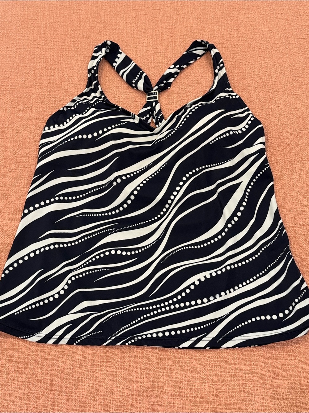 Caribbean Joe navy & White Wave-Print Halter Tankini Top - IMO fits med / large